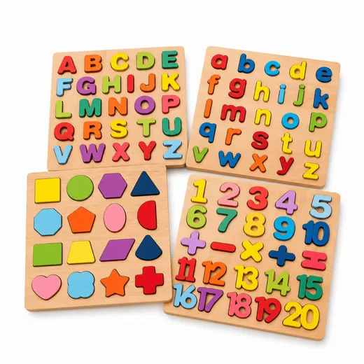 WHITE FOX STUDIO Steckpuzzle 4er Montessori Set ABC Zahlen Formen Holz