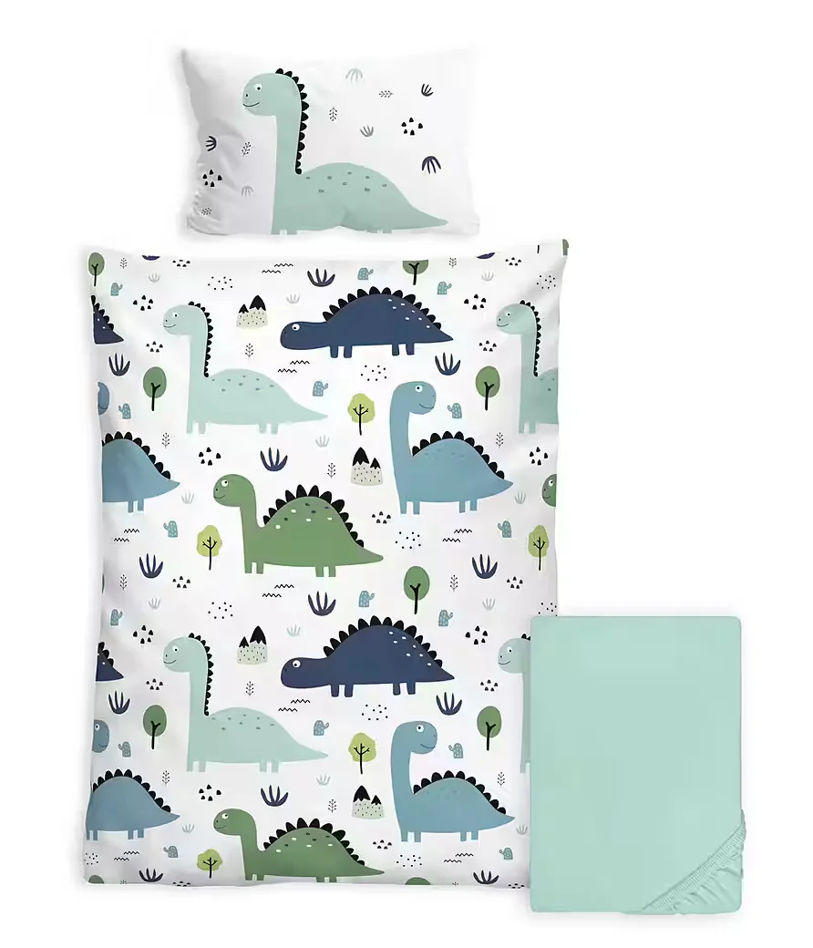 STOFFSCHMIEDE Kinderbettwäsche 3-teilig mit Dinosaurier-Motiv
