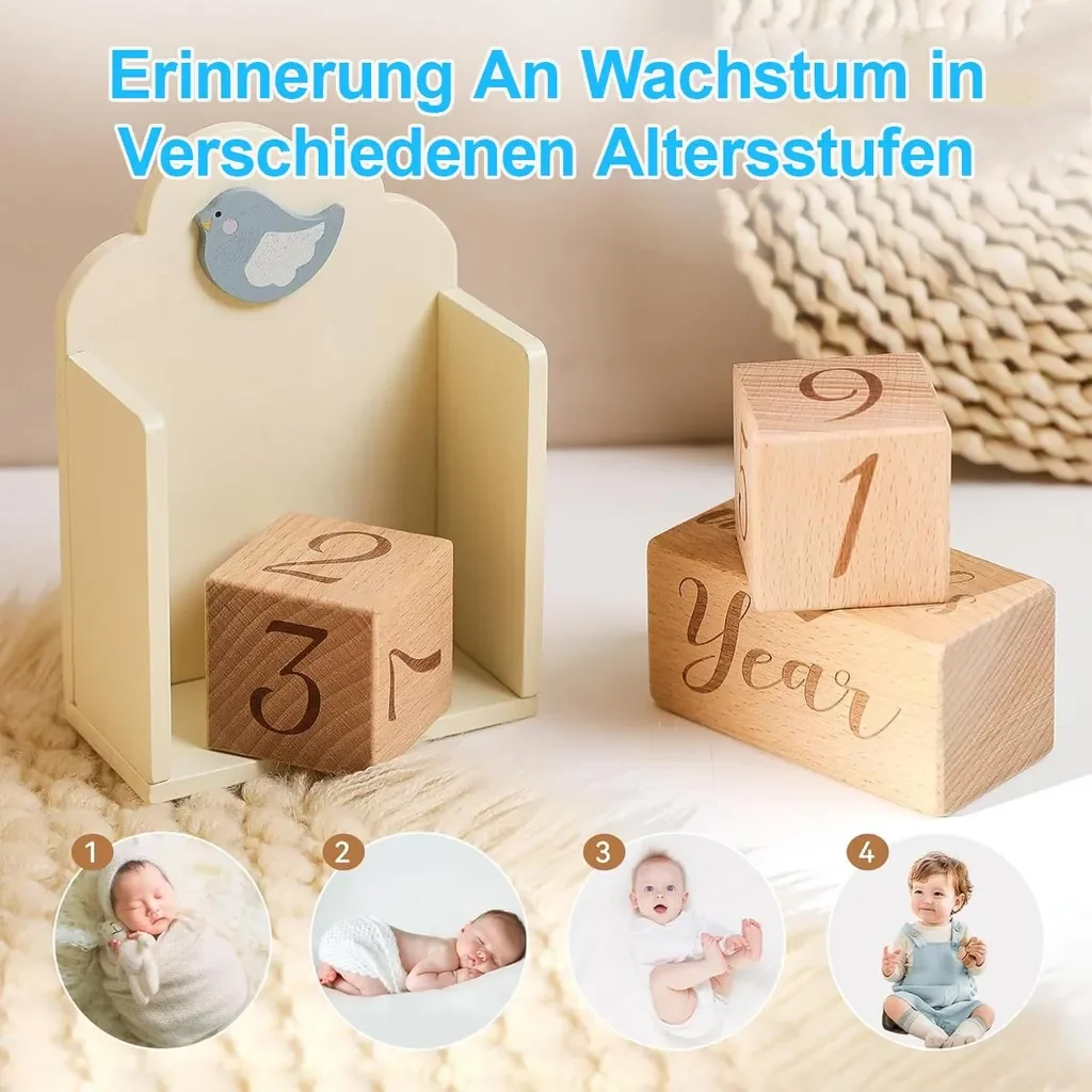 Dopwii Baby Meilenstein Holzbausteine 3 teilig Fotorequisite Geschenk
