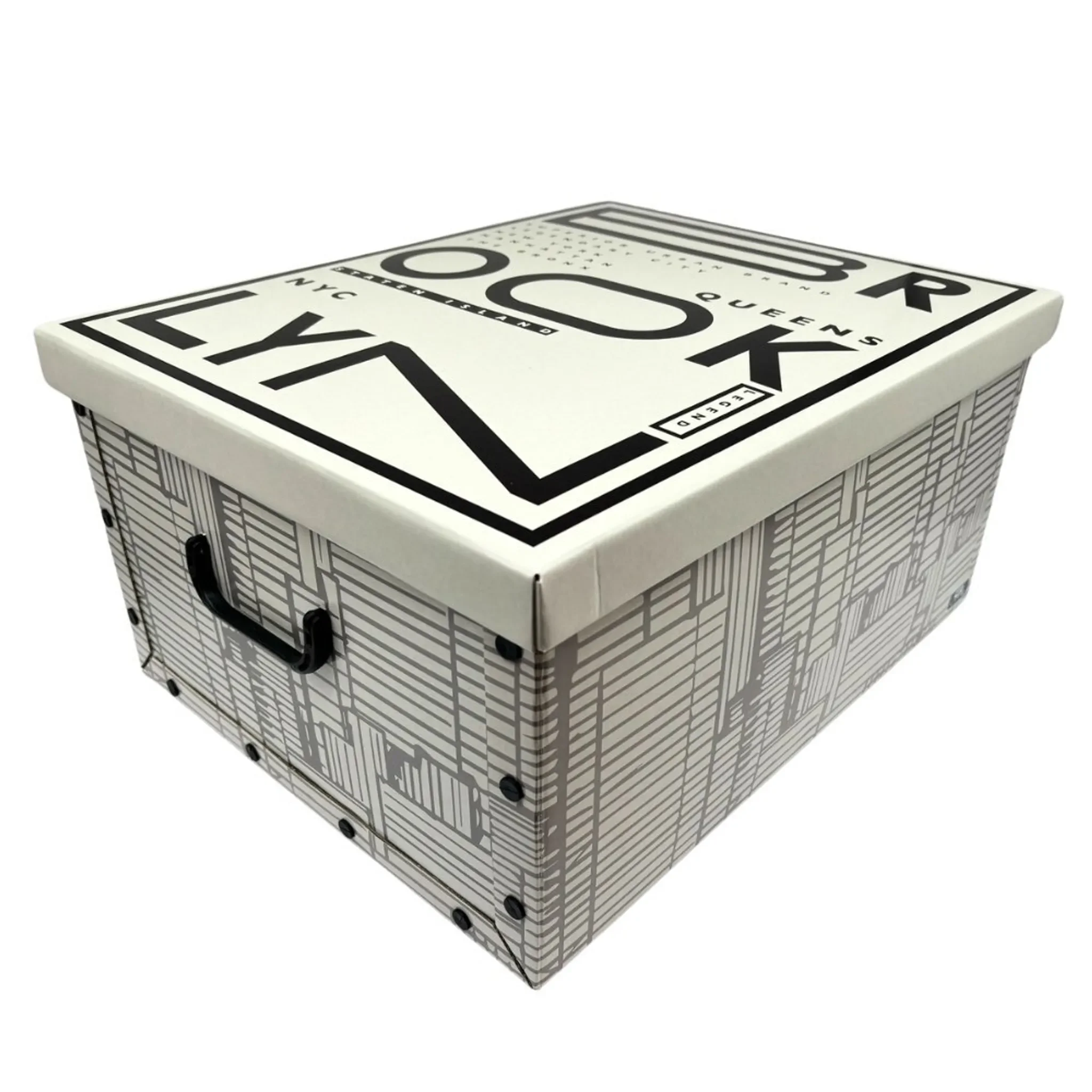 Domopak Aufbewahrungsbox mit Deckel und Griffen – bedruckt mit Inschriften