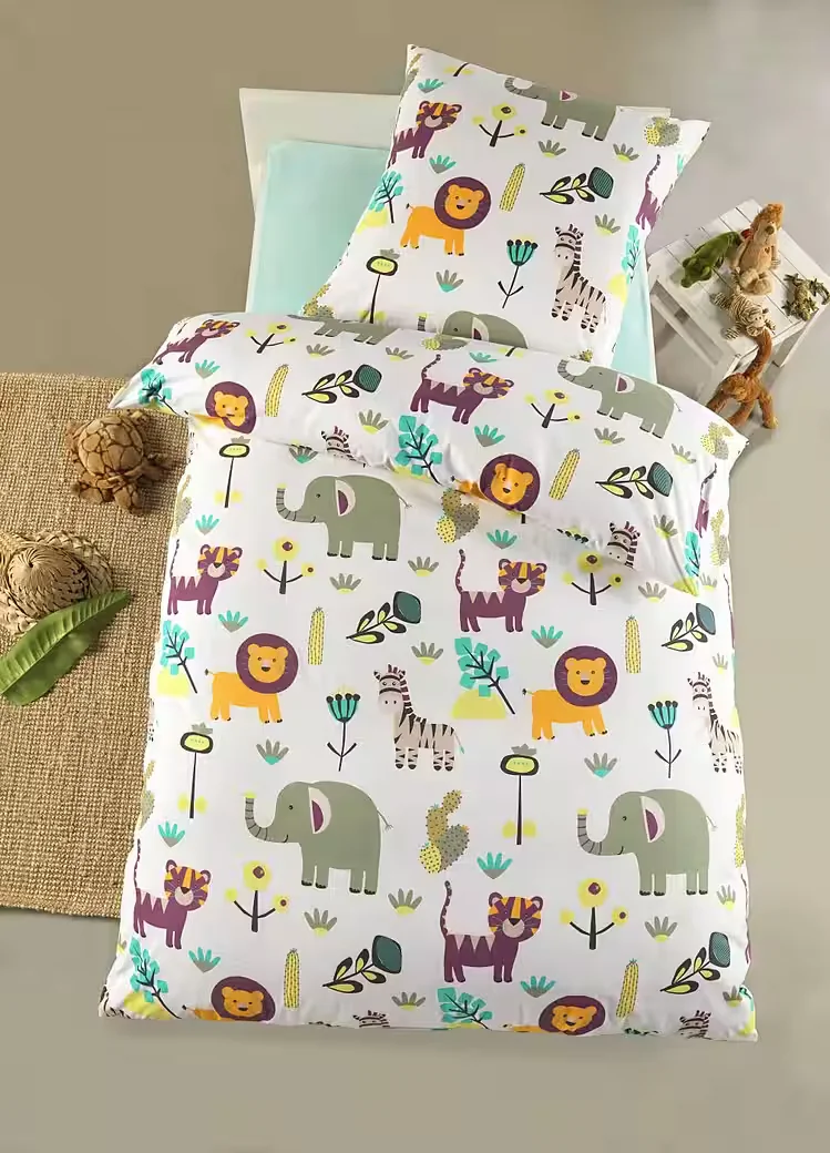 SOMA Kinderbettwäsche Safari Tiere Set 135x200 und 80x80 cm