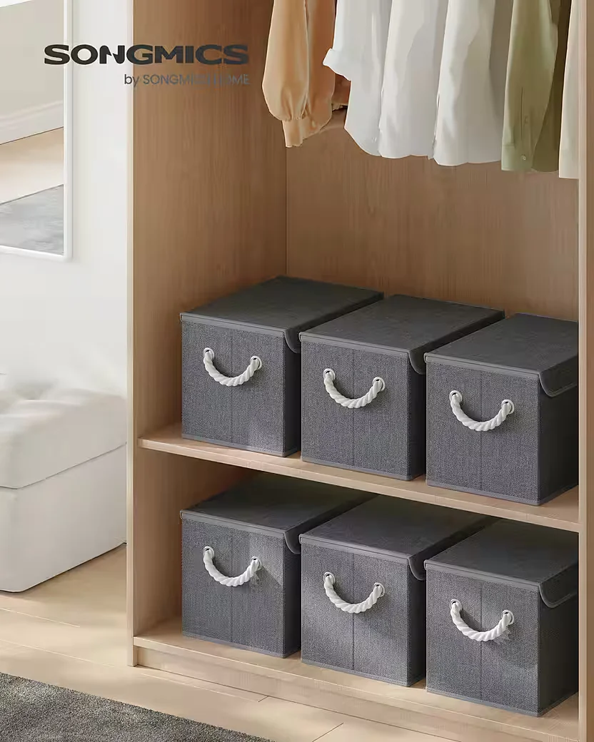 SONGMICS Aufbewahrungsboxen mit Deckel 3er Set faltbar Stoff Organizer