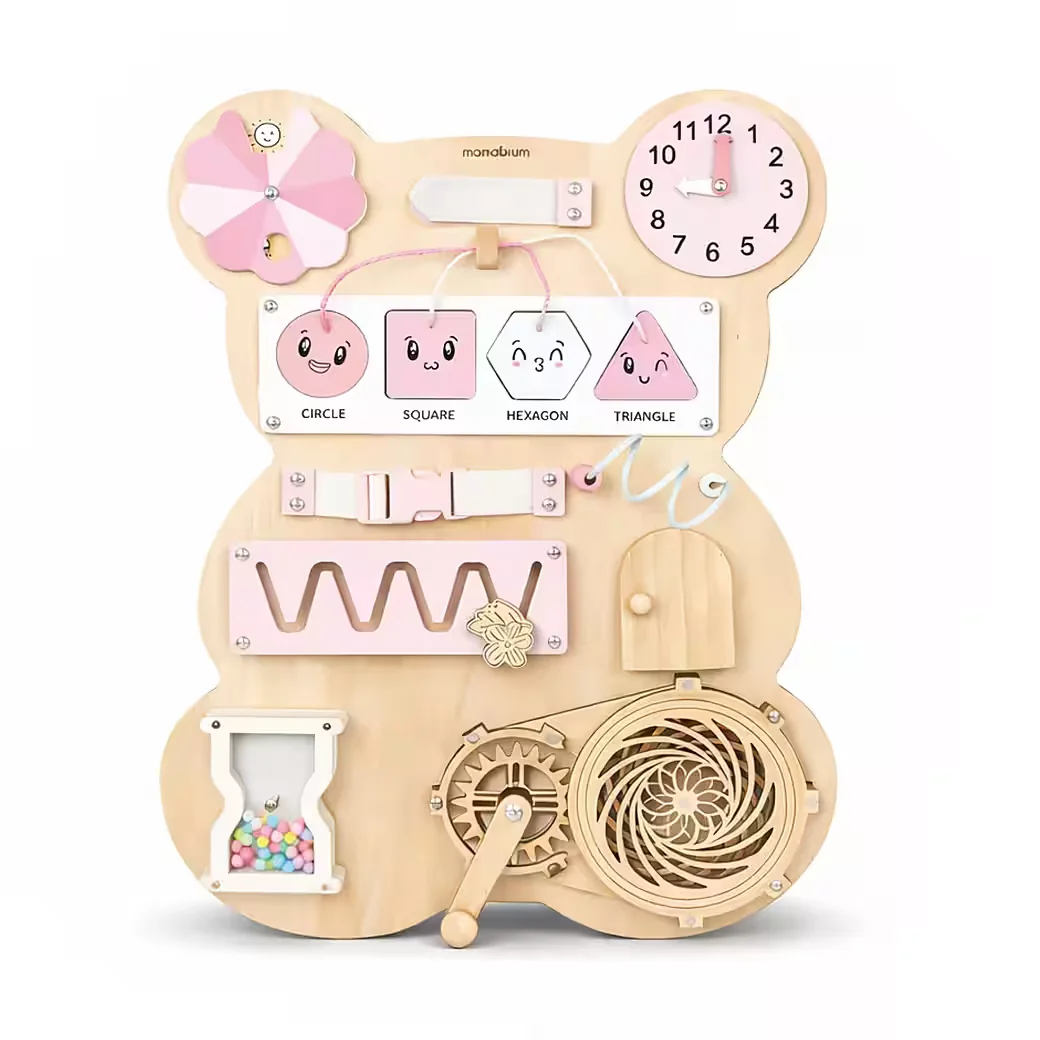 MAMABRUM Montessori Motorikbrett Teddy rosa aus Holz