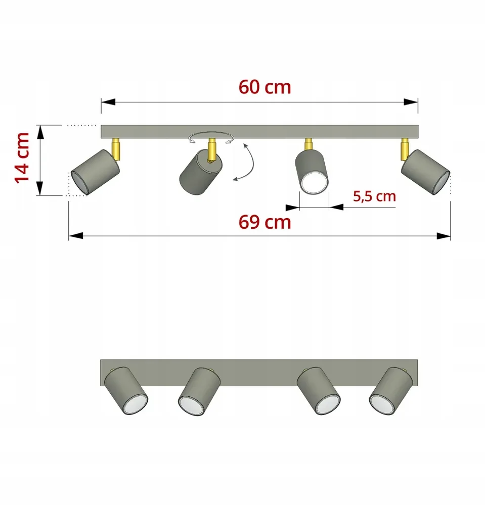 Luxolar LED Deckenlampe 4-flammig schwenkbar GU10 Metall Terrakotta