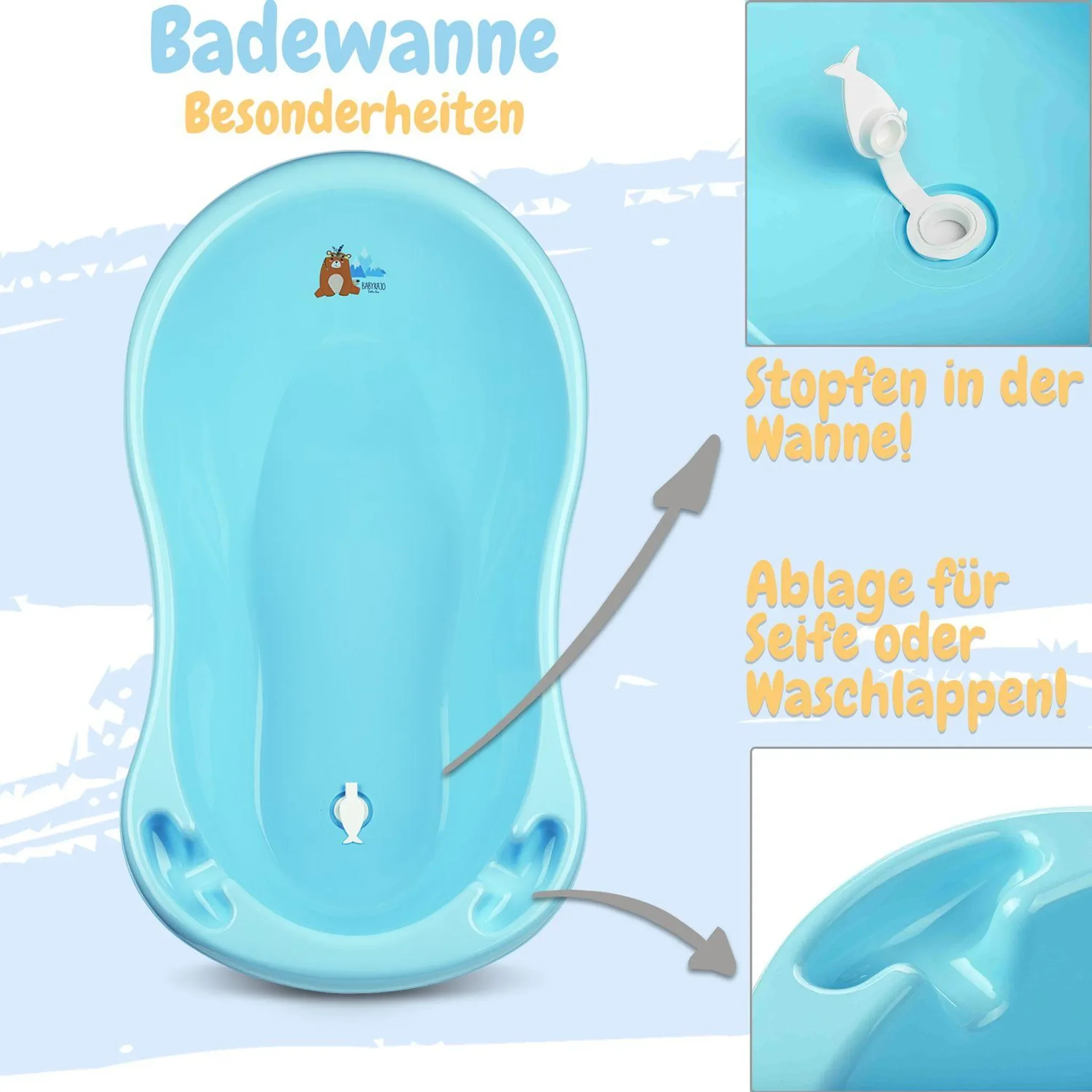 BABYKAJO Baby Badewanne Set mit Badewannensitz 0–24 M Anti-Rutsch