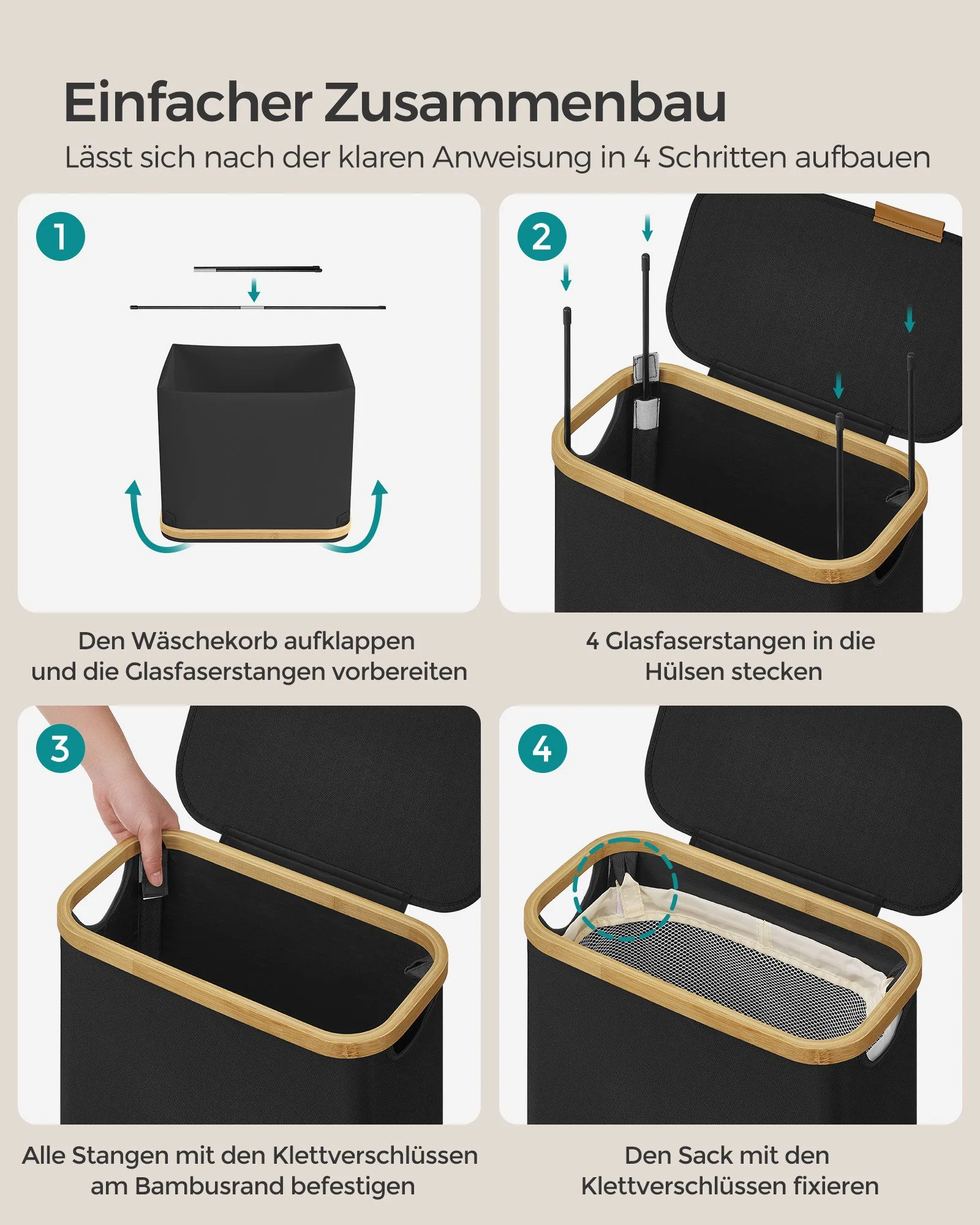 SONGMICS Wäschekorb Wäschesammler für Bad und Schlafzimmer