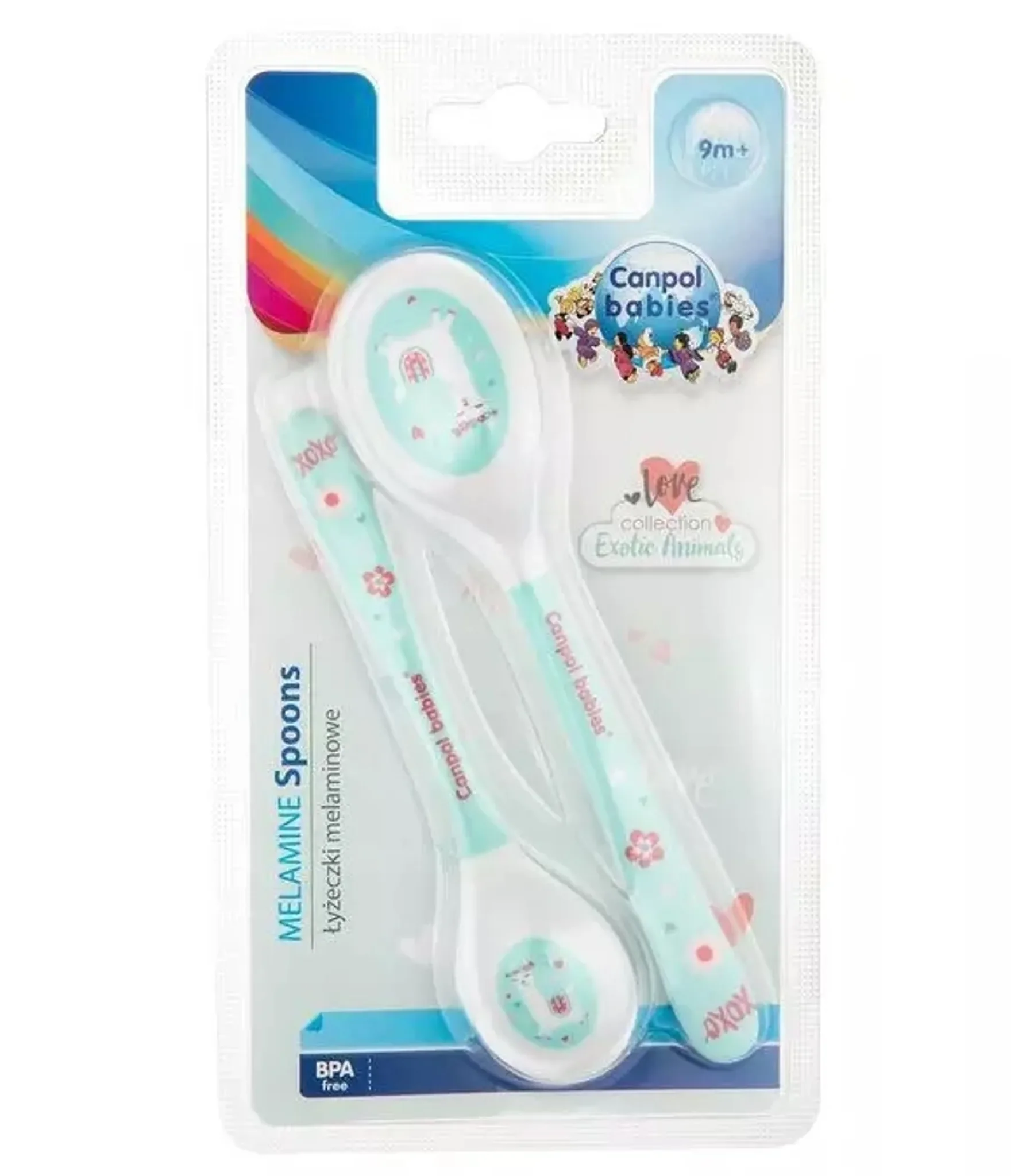 Melamin-Löffel für Babys – 2er-Set, Design „Exotic Animals“, Türkis