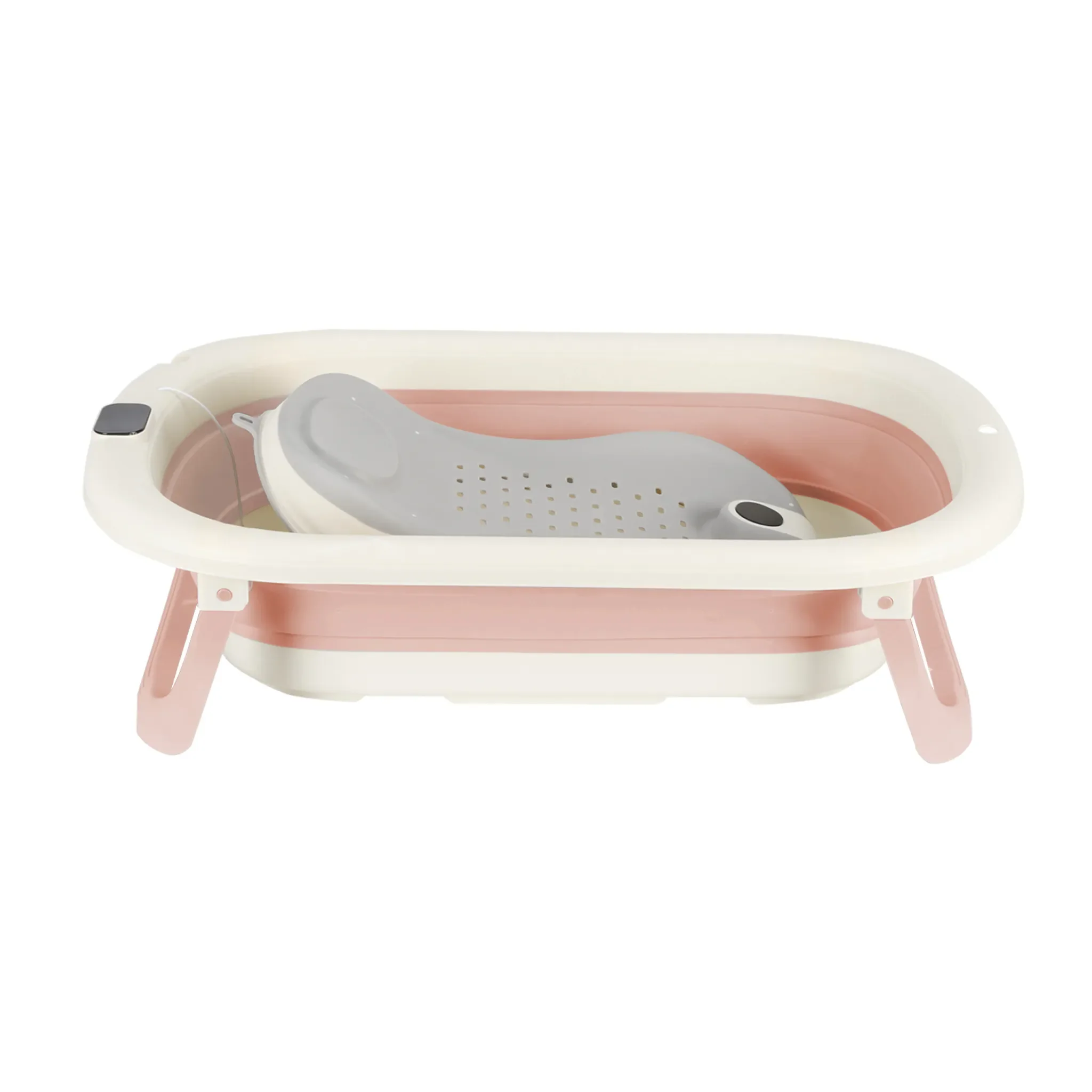 DazHom Faltbare Babybadewanne Thermometer Stützkissen rutschfest Rosa