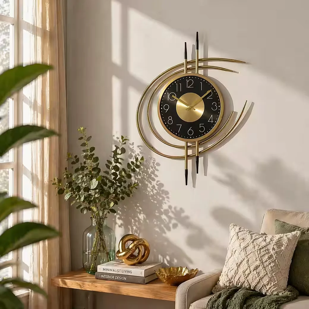 K&L WALL ART Wanduhr Aluminium Goldoptik ohne Ticken modern Designer