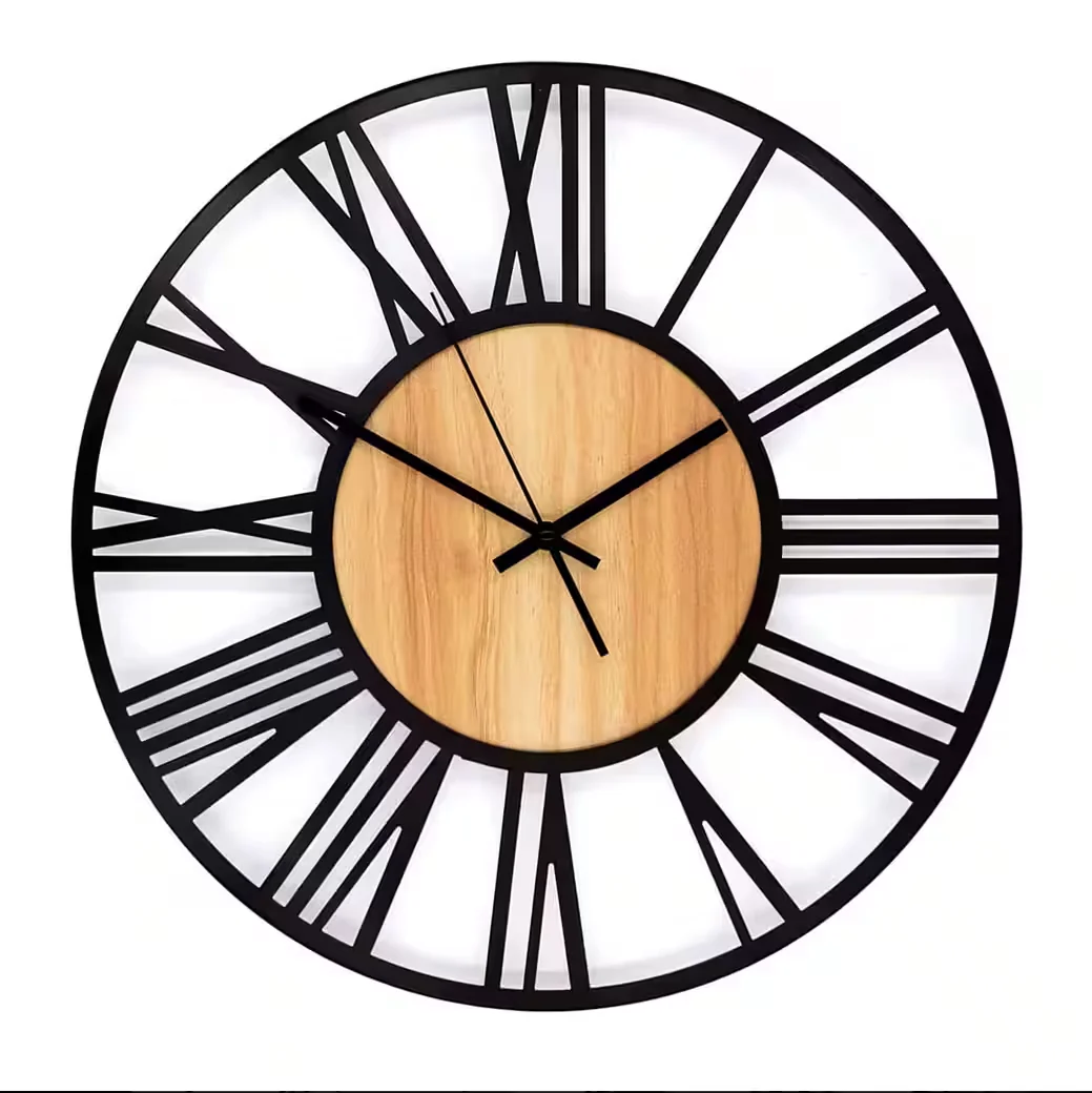 K&L WALL ART Wanduhr XL Holz Metall leise ohne Ticken Industrie Design