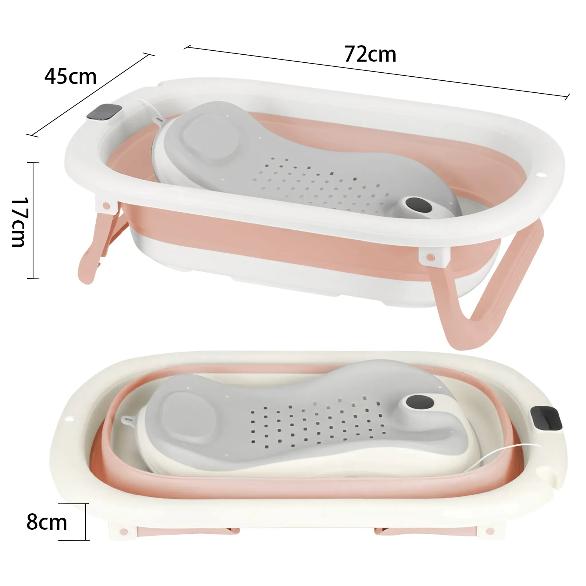 DazHom Faltbare Babybadewanne Thermometer Stützkissen rutschfest Rosa