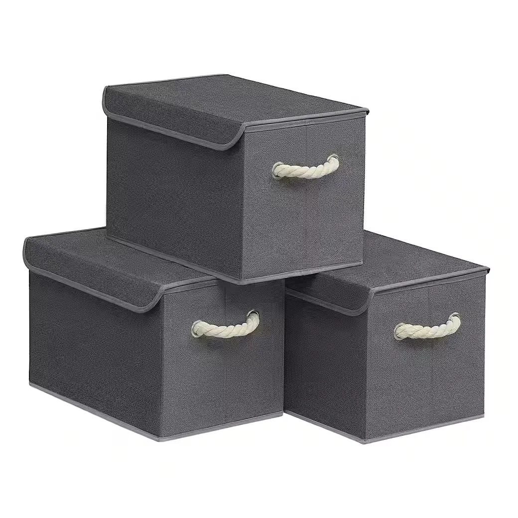 SONGMICS Aufbewahrungsboxen mit Deckel 3er Set faltbar Stoff Organizer