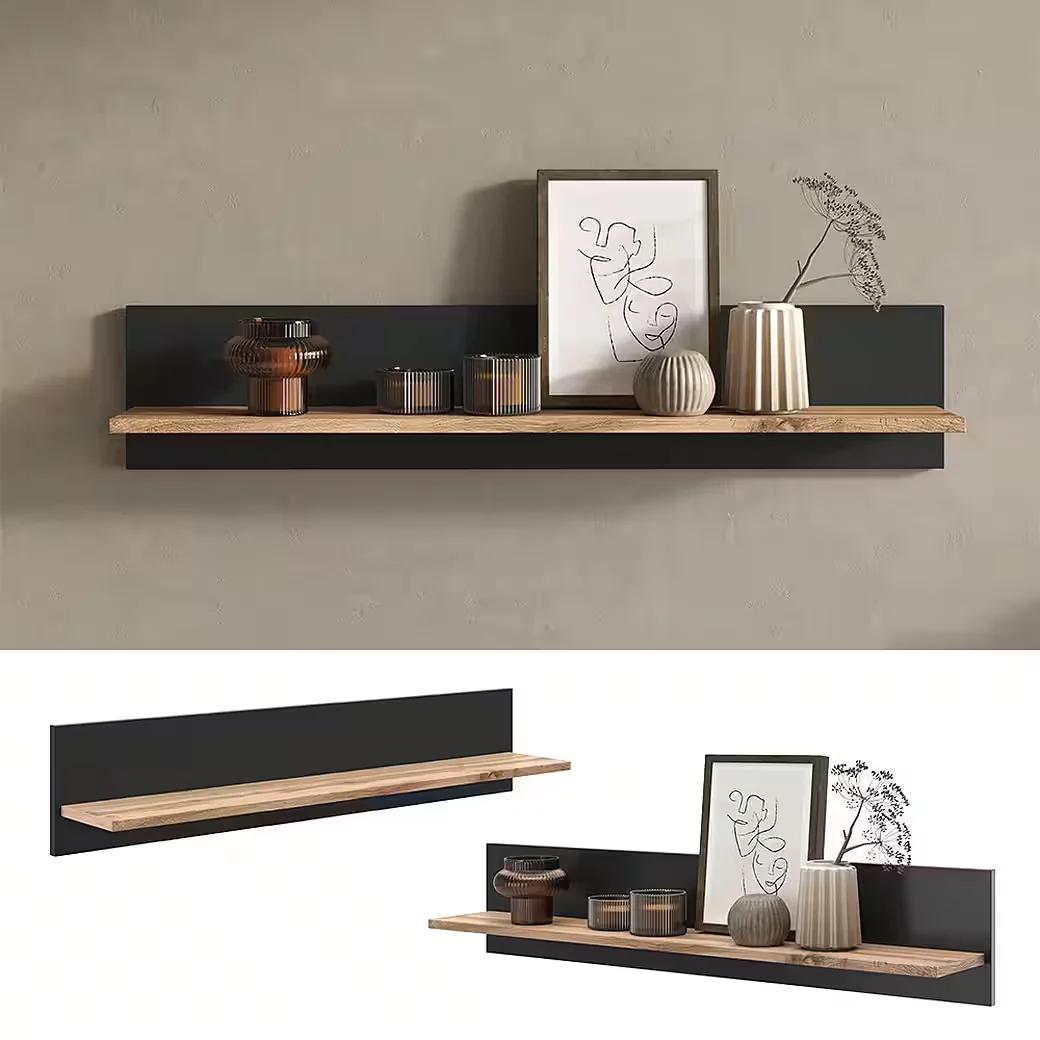 VICCO Amber Bücherregal Eiche Wotan/Anthrazit 100x20 cm Wandregal