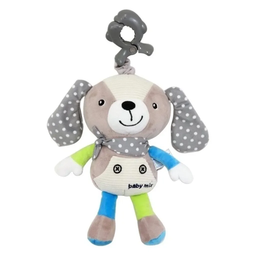BABY MIX Plüsch-Hund beige mit Spieluhr und Clip für Kinderwagen