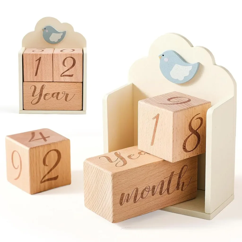 Dopwii Baby Meilenstein Holzbausteine 3 teilig Fotorequisite Geschenk