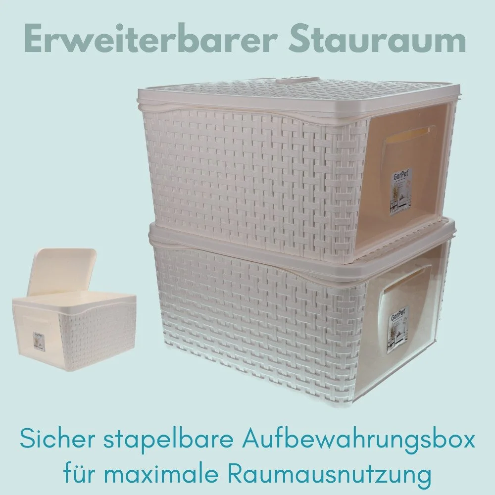 GARPET Aufbewahrungsboxen 2er Set mit Deckel Weiß Frontöffnung