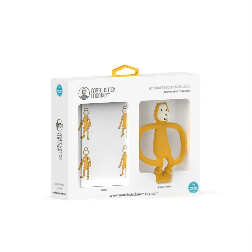 Matchstick Monkey Geschenkset Tier-Beißring und Musselintuch für Babys