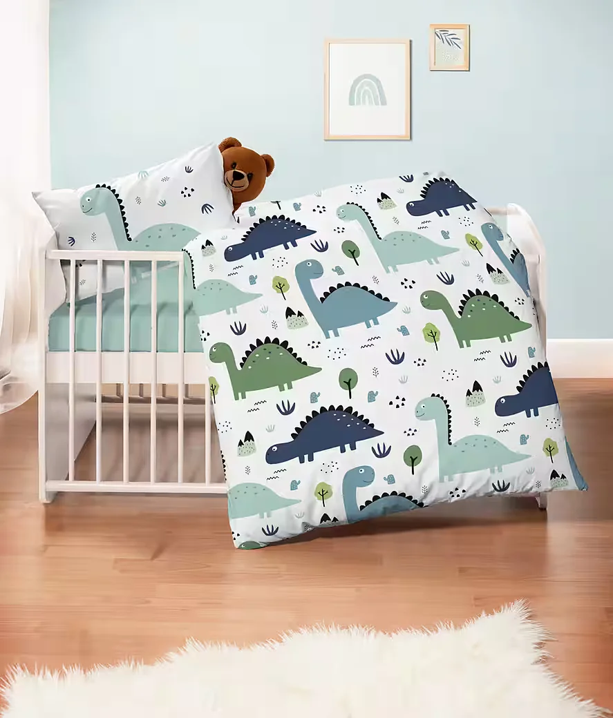 STOFFSCHMIEDE Kinderbettwäsche 3-teilig mit Dinosaurier-Motiv