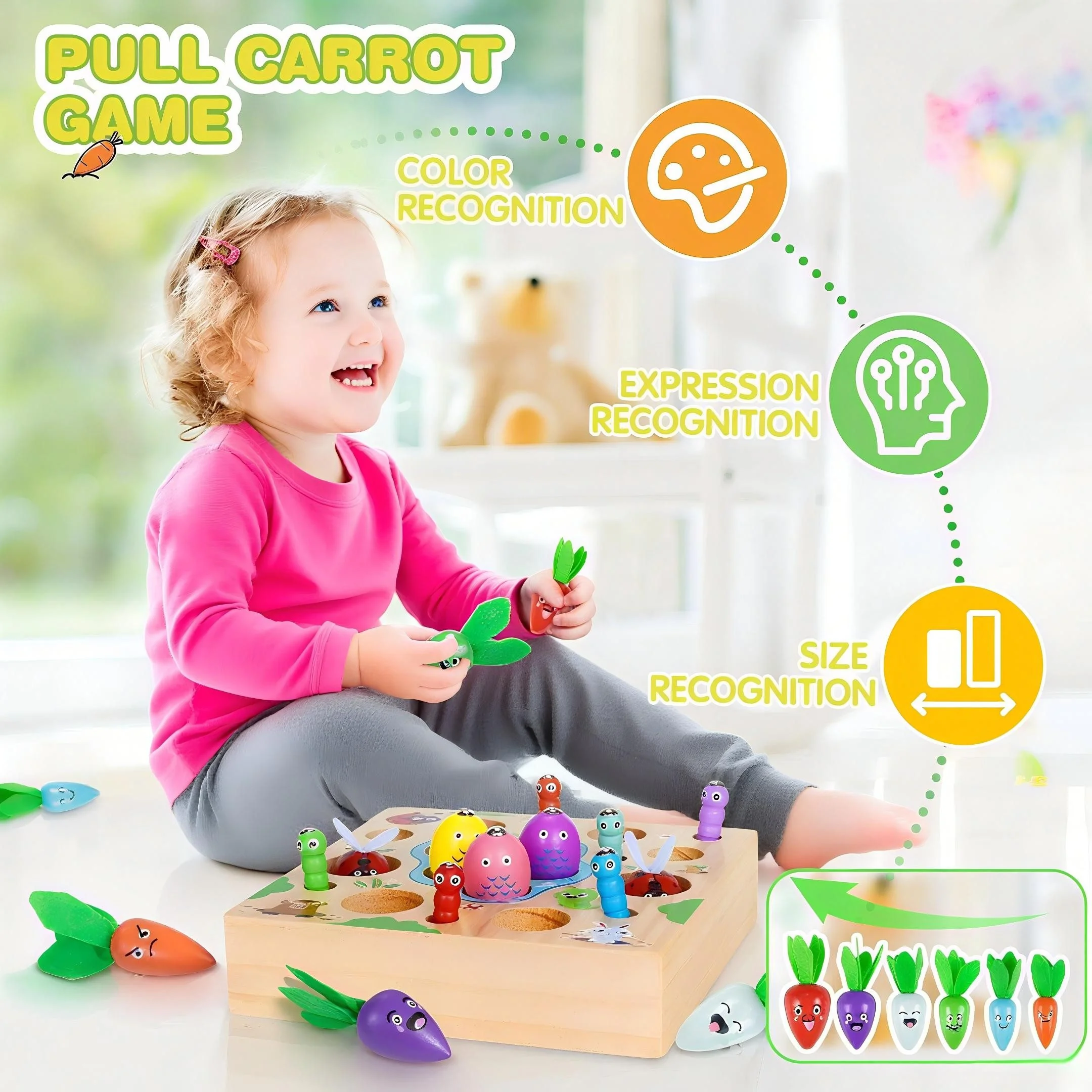 POPOLIC Montessori Karotten-Steckspiel Holz magnetisches Angelspiel