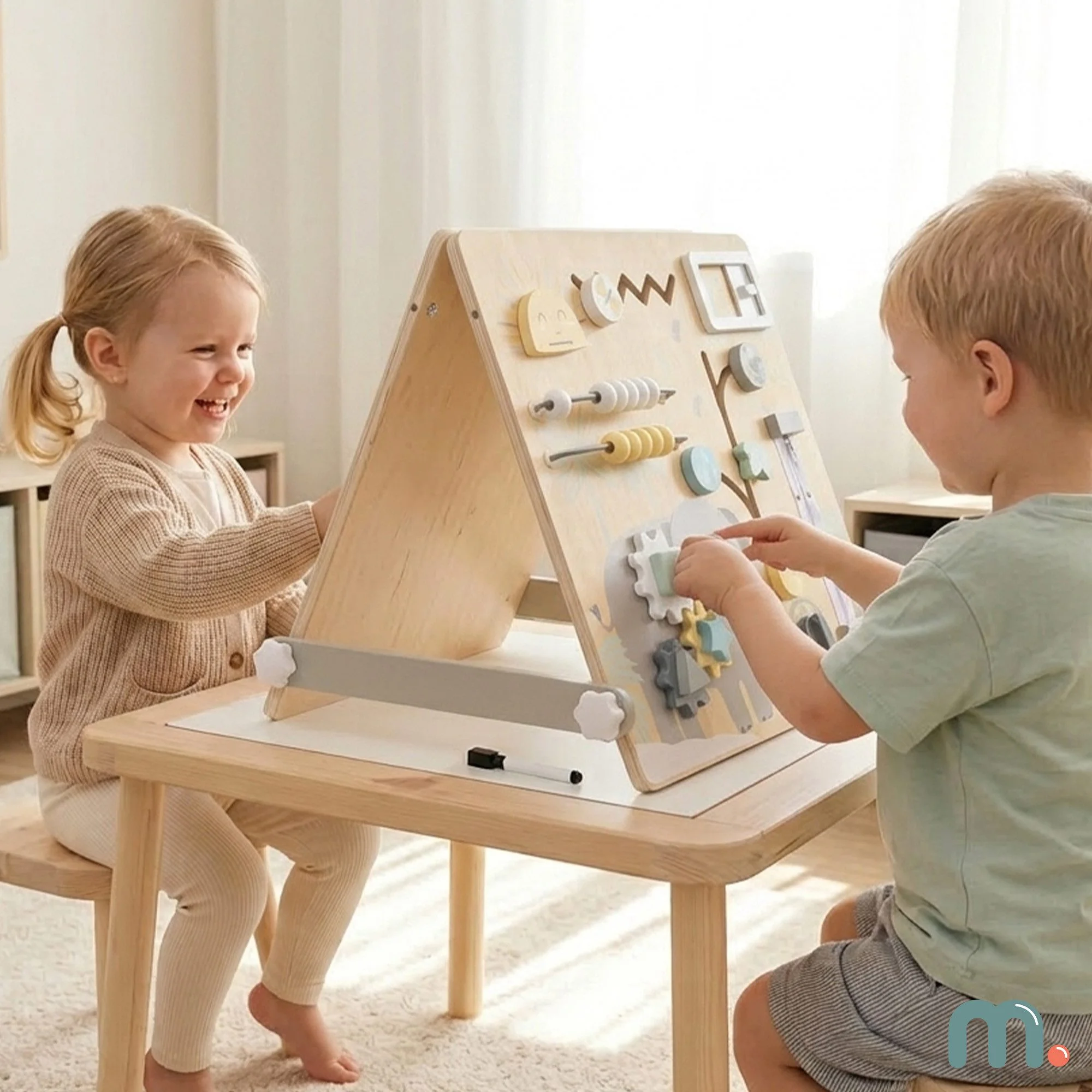 MAMABRUM Kinderstaffelei 2in1 Magnettafel Lernboard Busy Board Holz