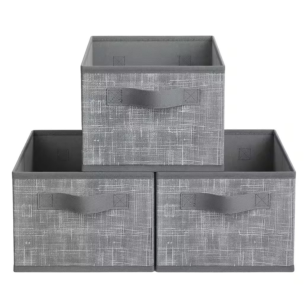 SONGMICS Aufbewahrungsbox 3er Set Stoffbox für Kleiderschrank Etikett