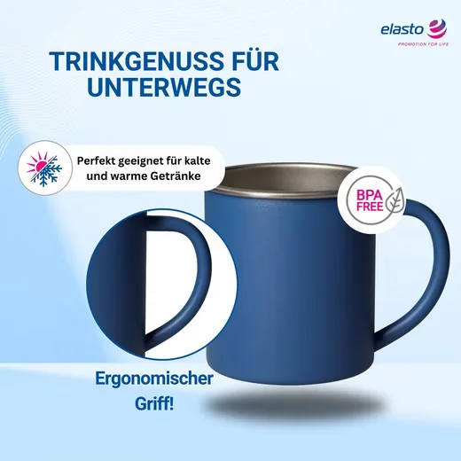 ELASTO ADVENTURA Edelstahl Camping Becher 340 ml BPA frei mit Henkel