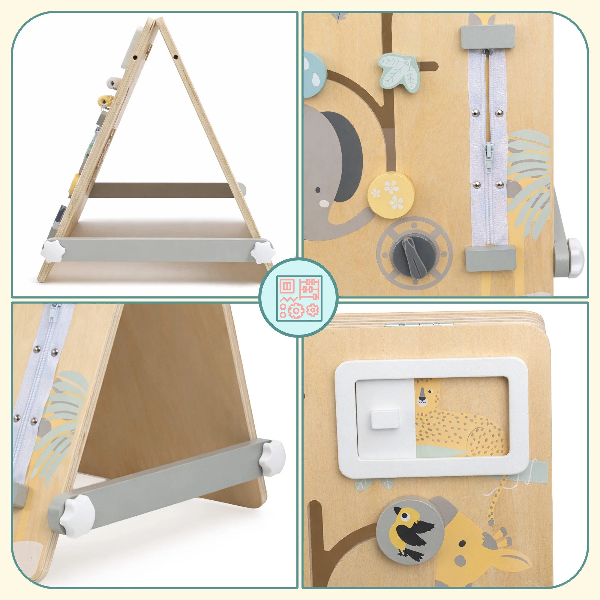 MAMABRUM Kinderstaffelei 2in1 Magnettafel Lernboard Busy Board Holz