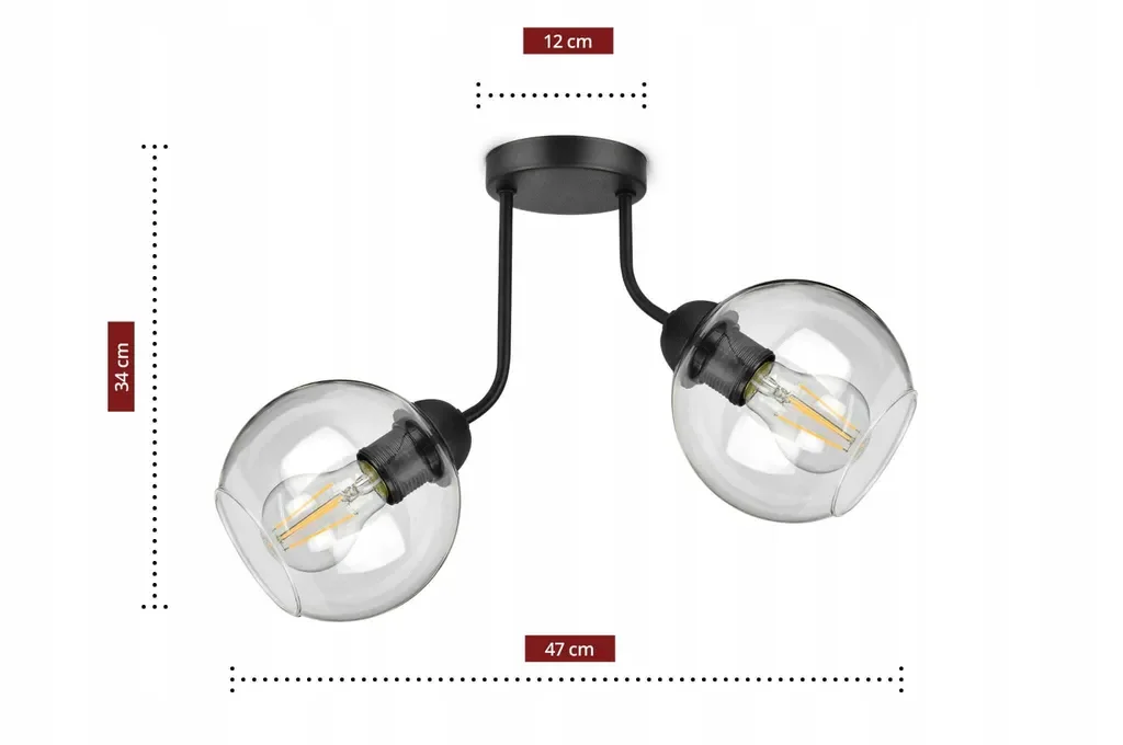 Luxolar Deckenleuchte 2-flammig LED E27 Schwarz Transparentes Glas