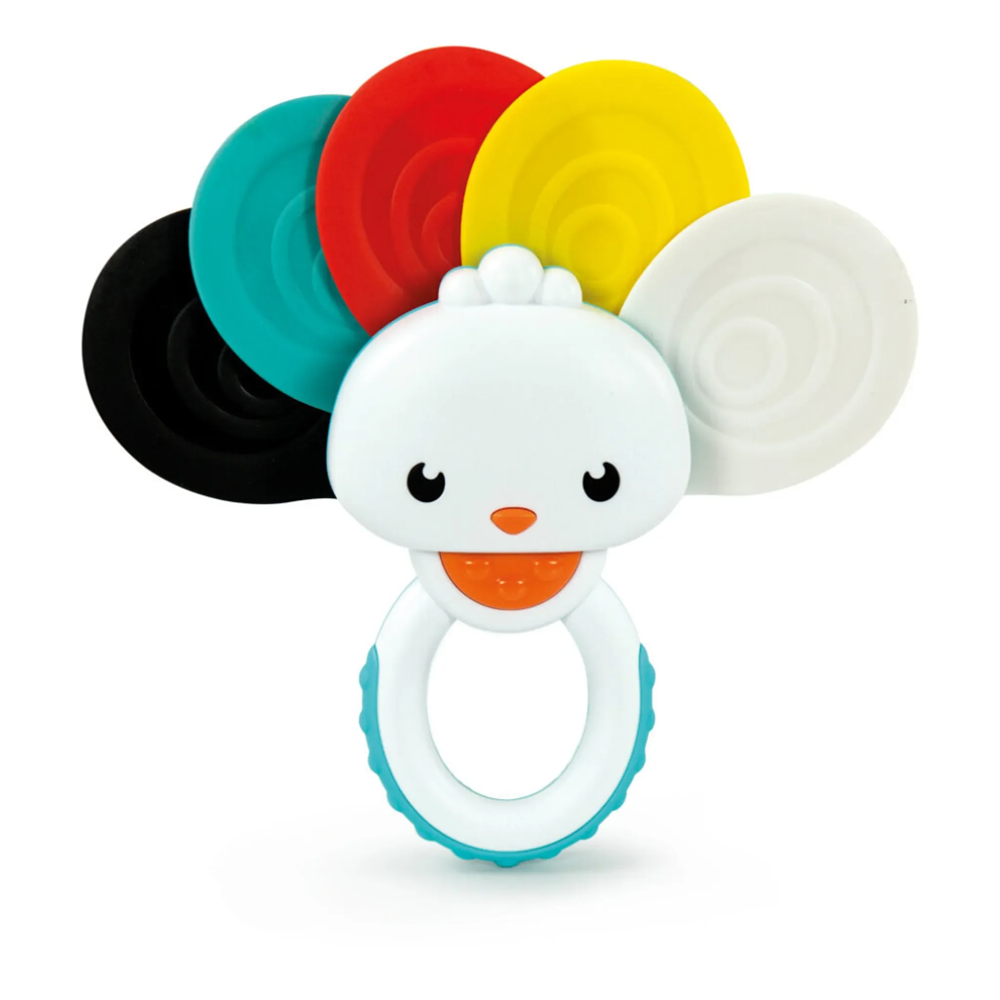 Pfau-Rassel – sensorisches Greifspielzeug ab 3 Monaten