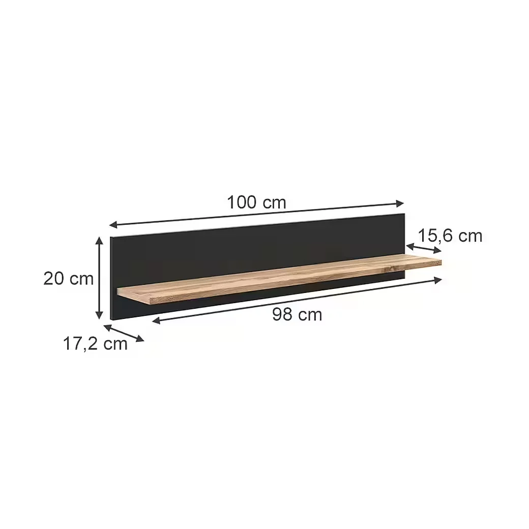 VICCO Amber Bücherregal Eiche Wotan/Anthrazit 100x20 cm Wandregal