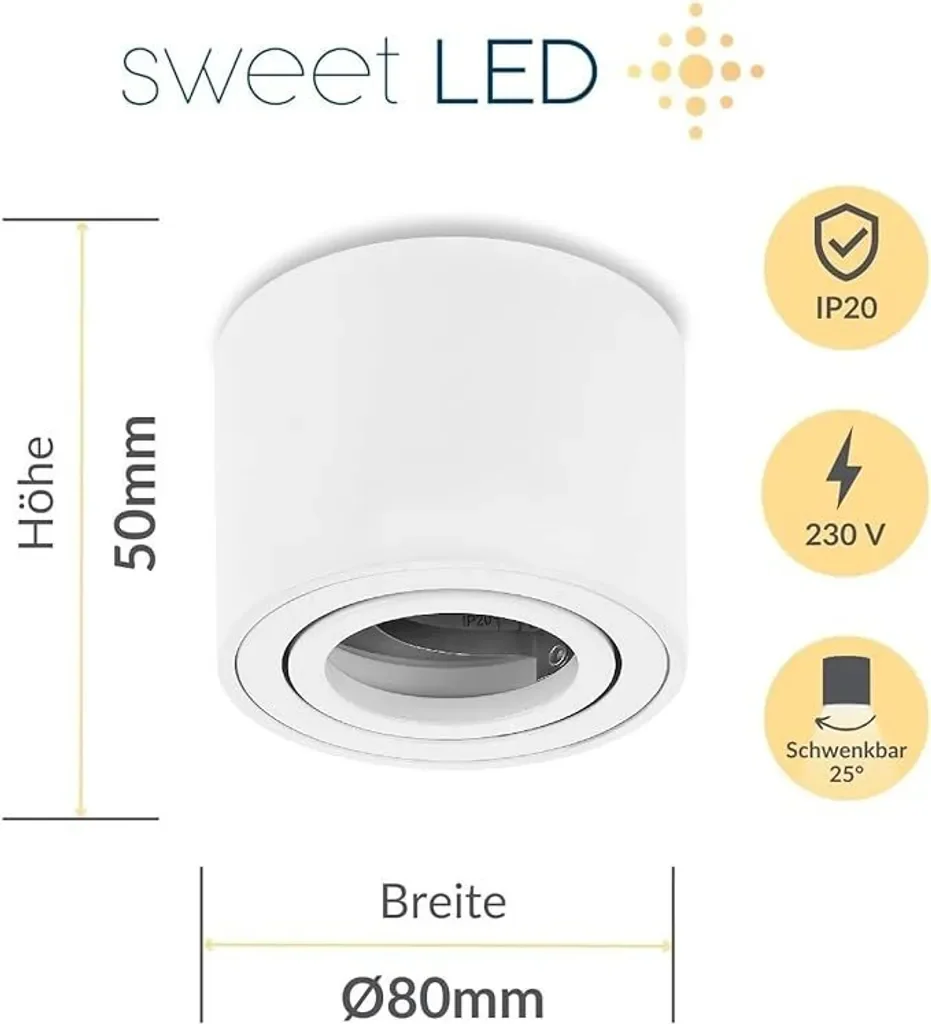 Sweet Led LED Aufbaustrahler rund flach weiß Aluminium Deckenleuchte