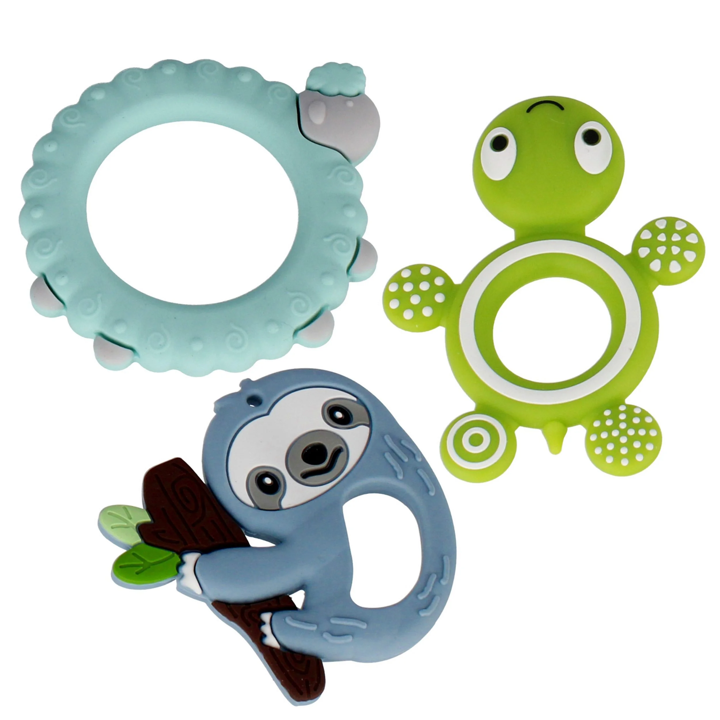 BAM BAM Beißringe für Babys, sensorisch, Tierform, 3er Pack, 4m+