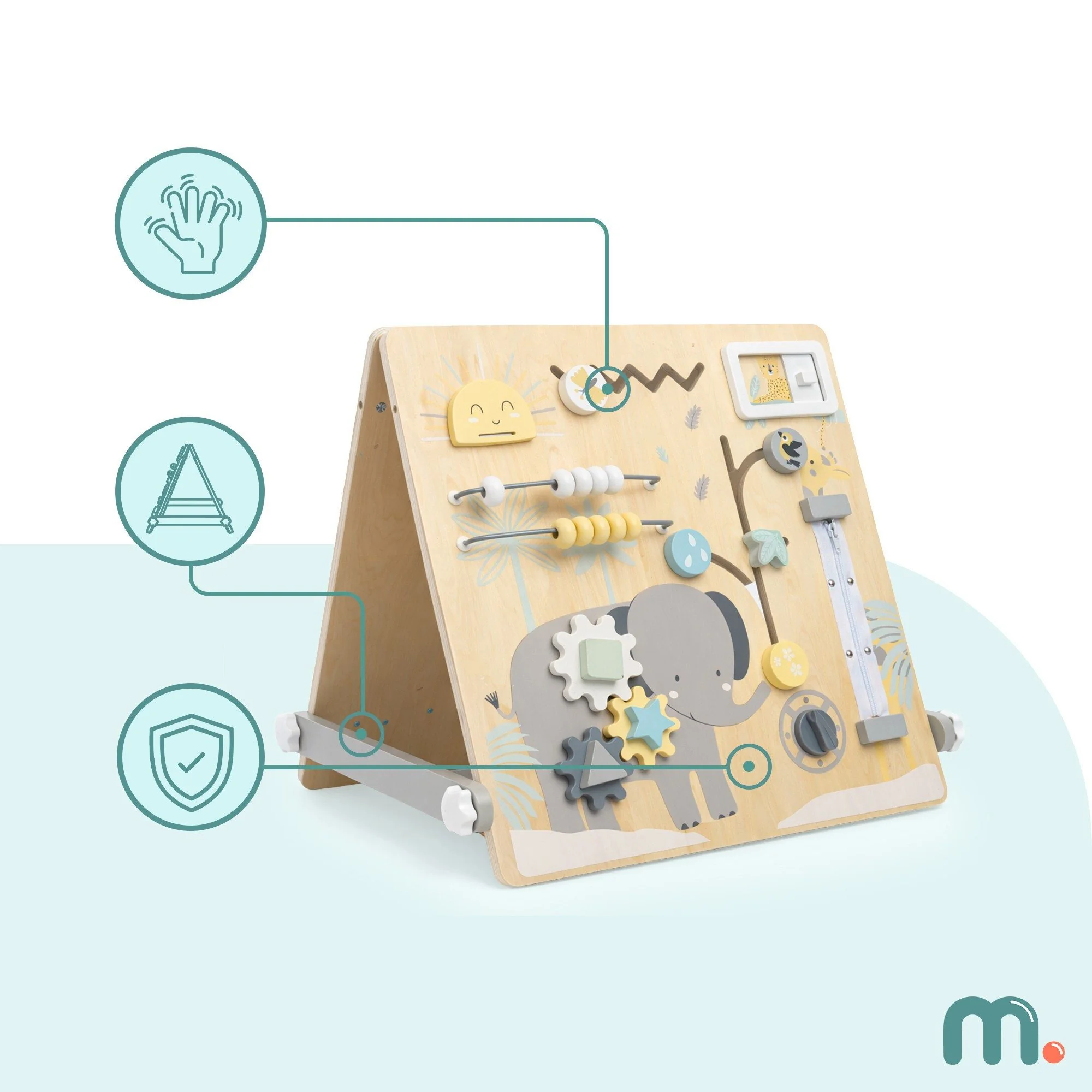 MAMABRUM Kinderstaffelei 2in1 Magnettafel Lernboard Busy Board Holz