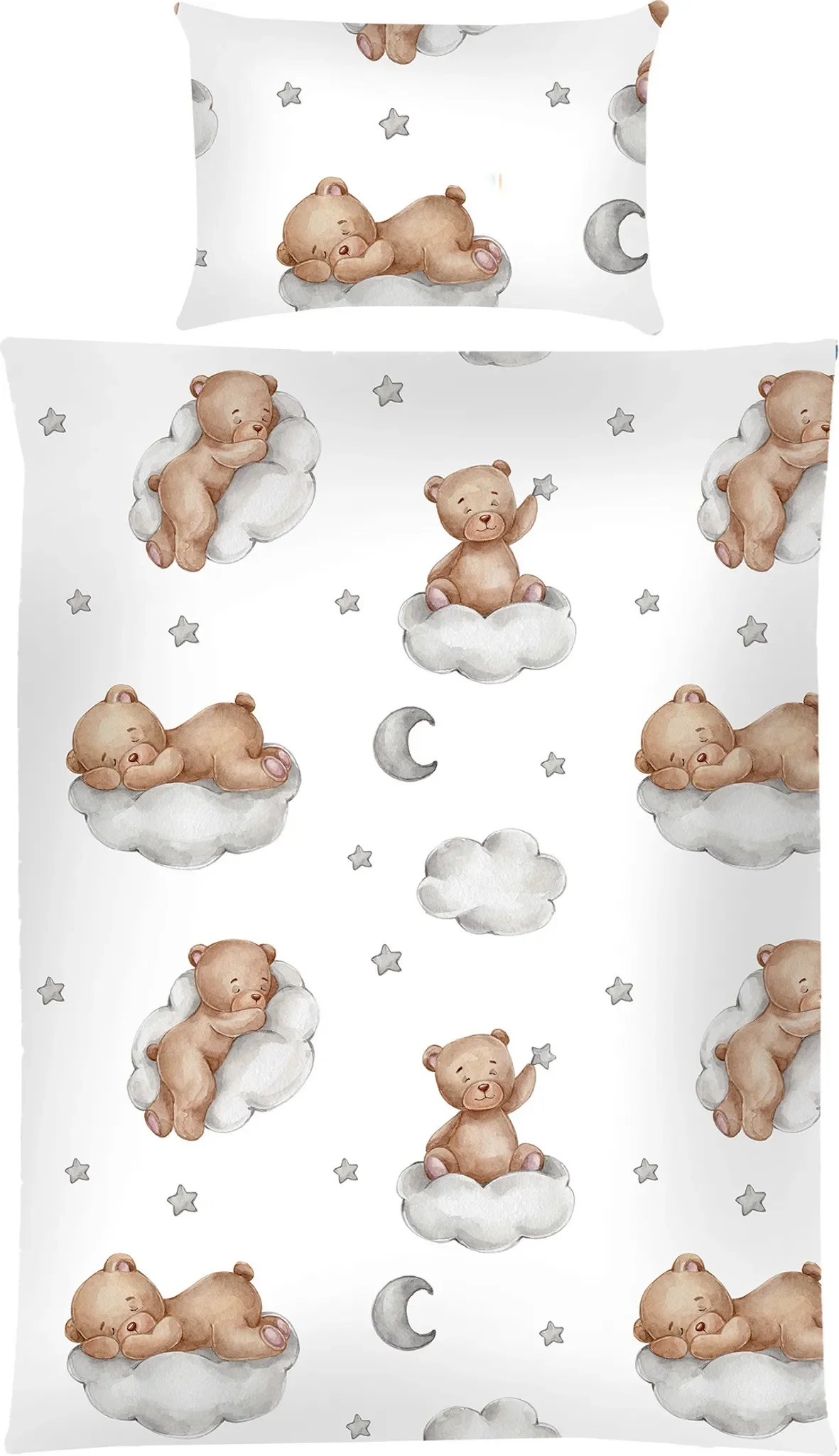 Kinderbettwäsche 2-teilig – 100 × 135 cm, Motiv „Bärchen & Wolke“