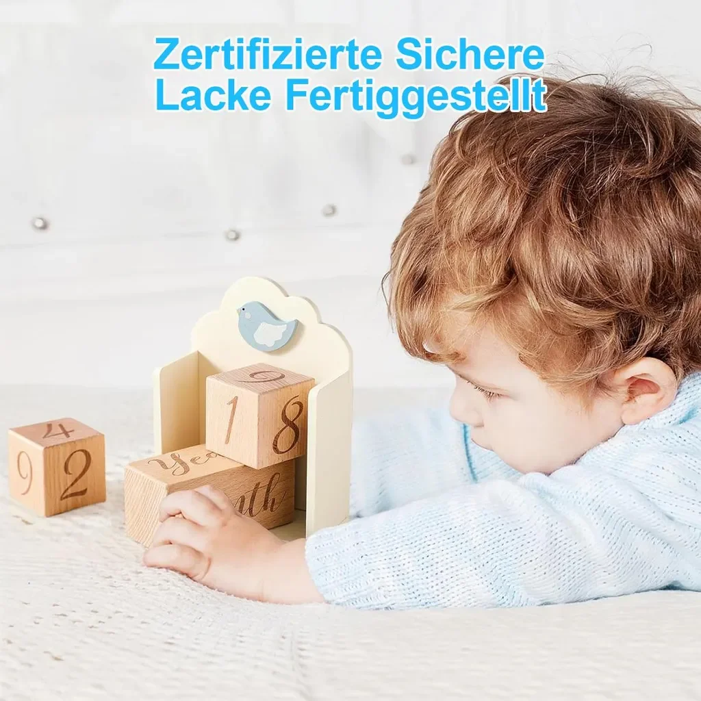 Dopwii Baby Meilenstein Holzbausteine 3 teilig Fotorequisite Geschenk