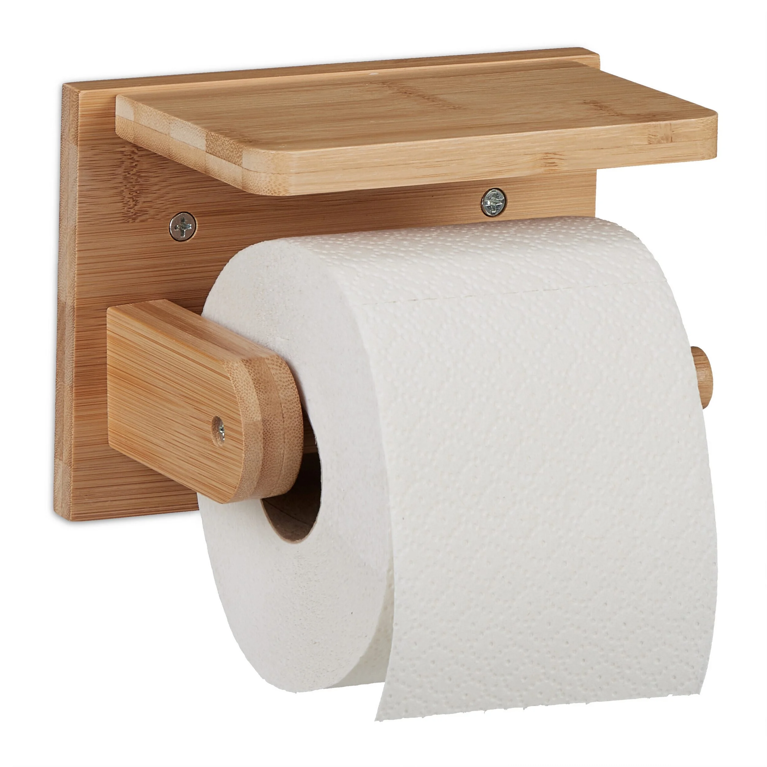 Toilettenpapierhalter aus Bambus mit Ablage – Wandmontage