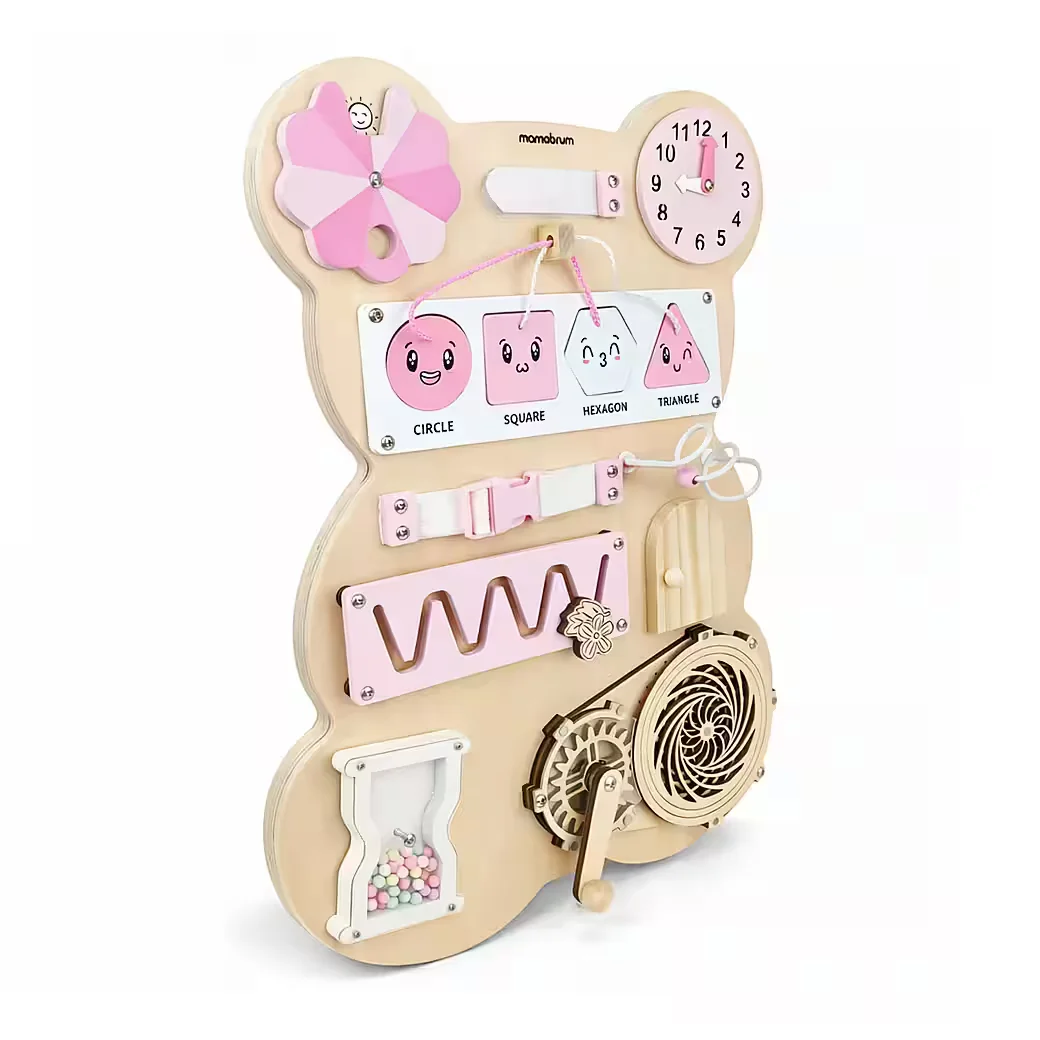 MAMABRUM Montessori Motorikbrett Teddy rosa aus Holz