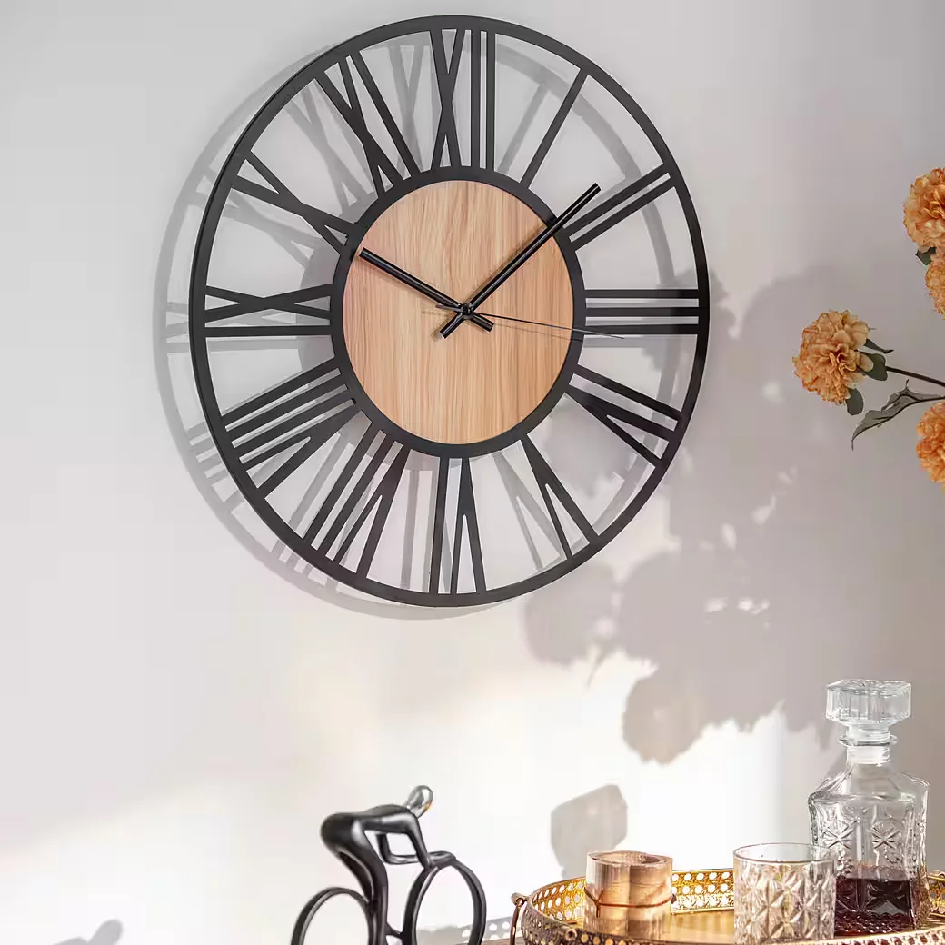 K&L WALL ART Wanduhr XL Holz Metall leise ohne Ticken Industrie Design