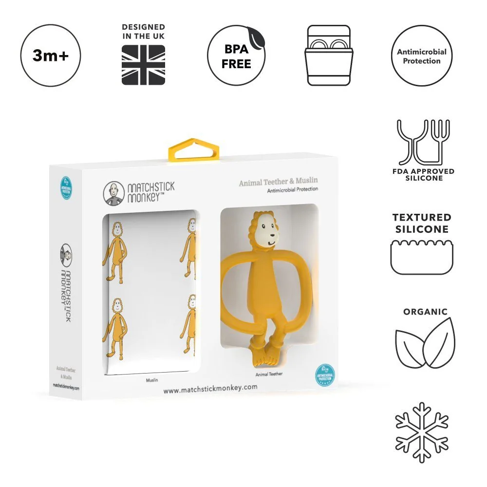 Matchstick Monkey Geschenkset Tier-Beißring und Musselintuch für Babys