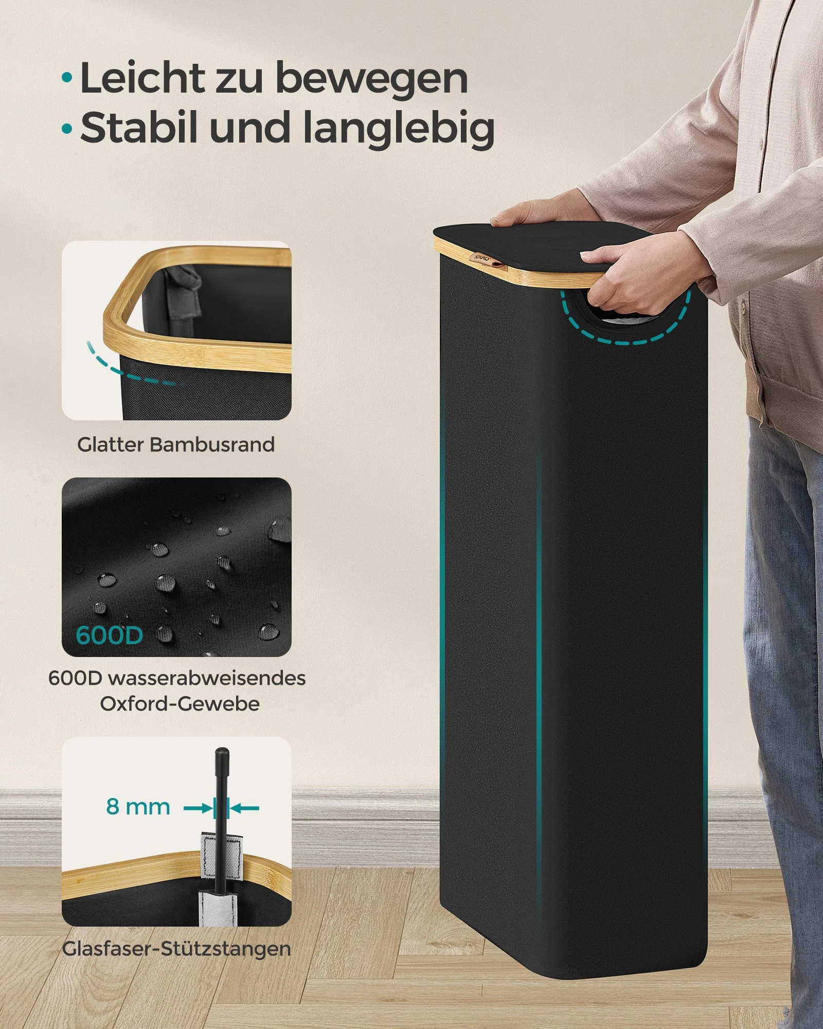 SONGMICS Wäschekorb Wäschesammler für Bad und Schlafzimmer