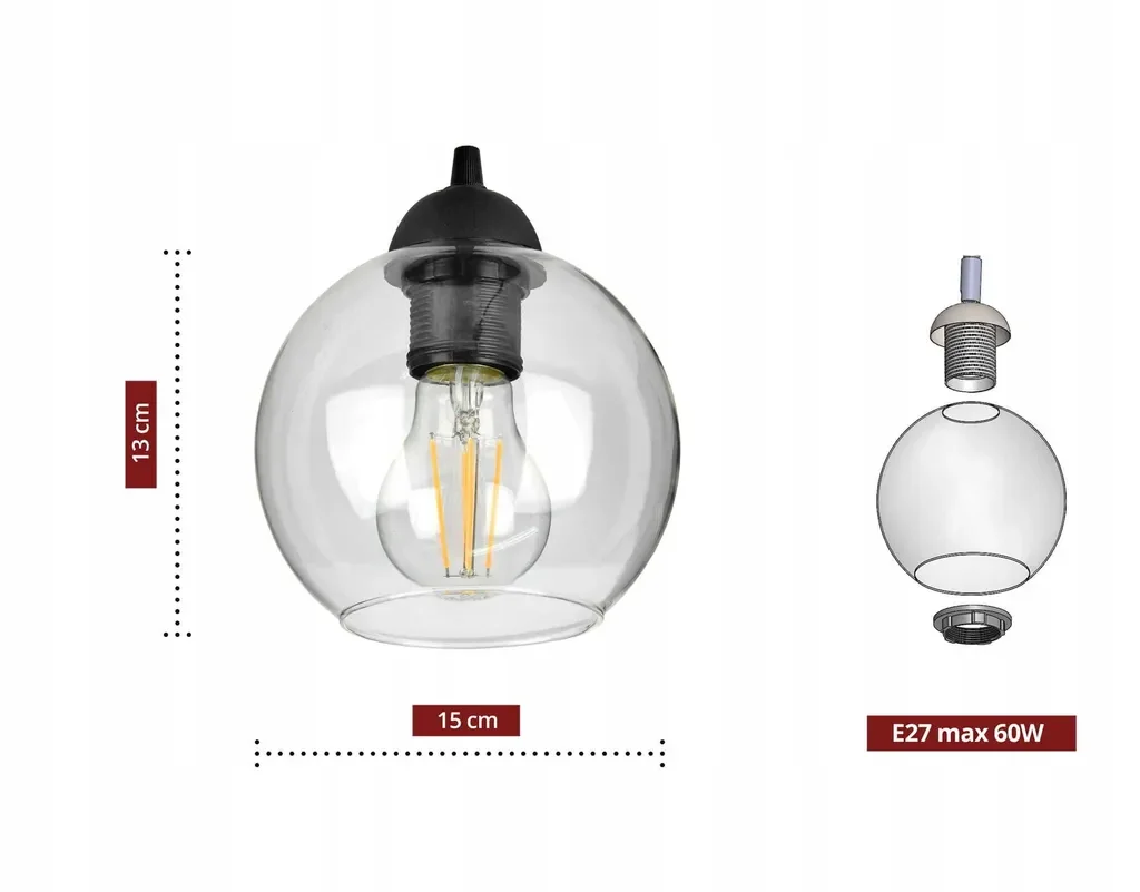 Luxolar Deckenleuchte 2-flammig LED E27 Schwarz Transparentes Glas