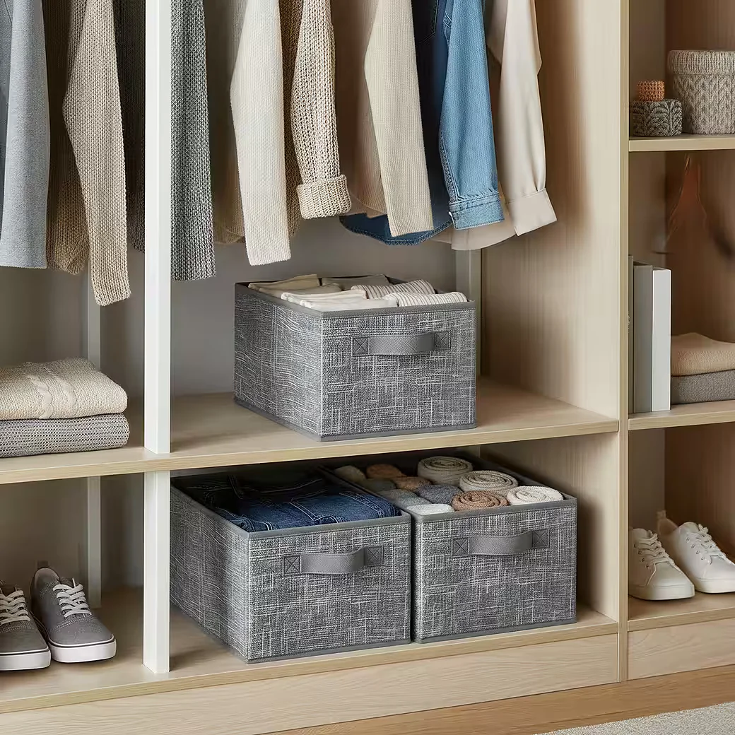 SONGMICS Aufbewahrungsbox 3er Set Stoffbox für Kleiderschrank Etikett