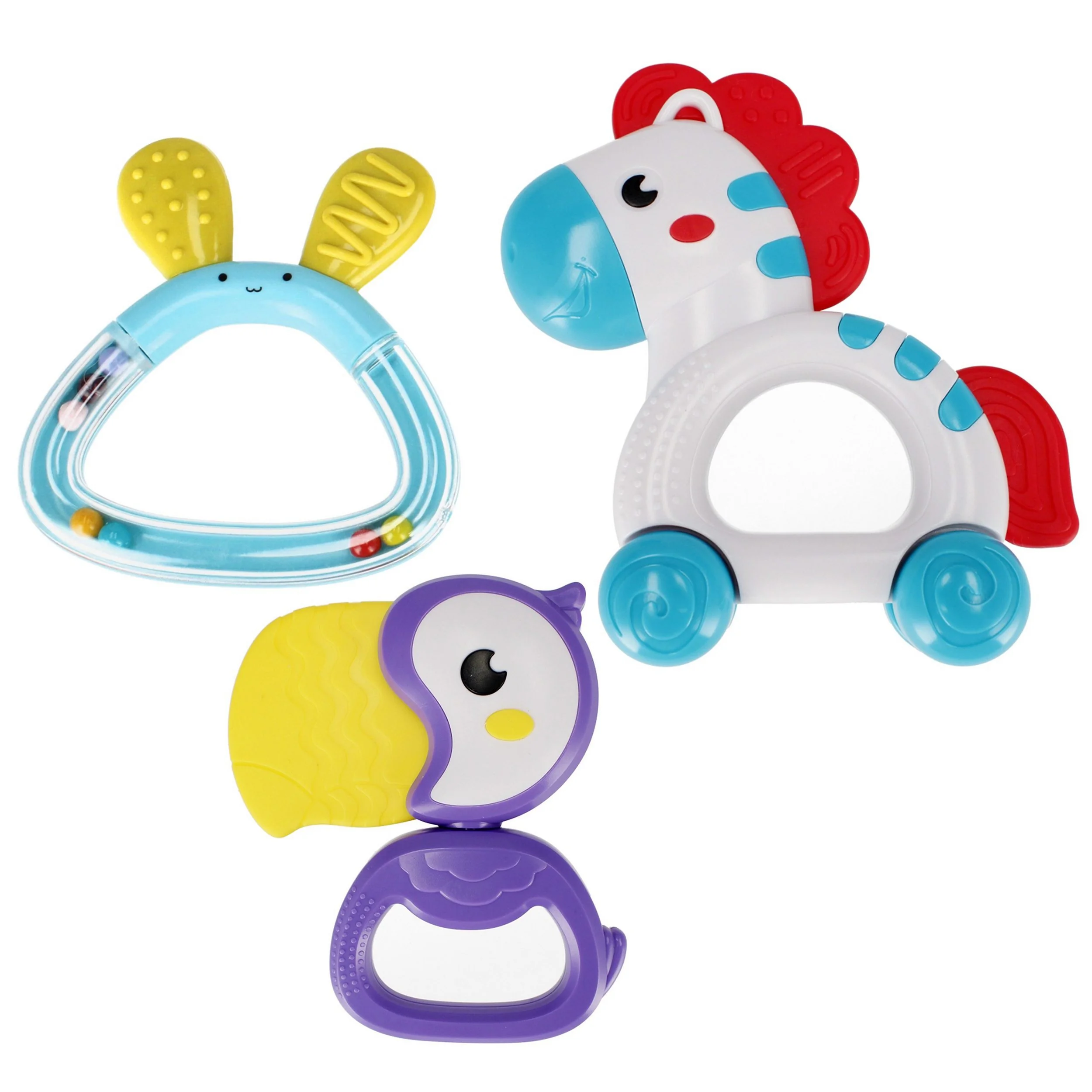 BAM BAM Baby Rassel Set 3er Tier-Rasseln Zebra Hase Tukan
