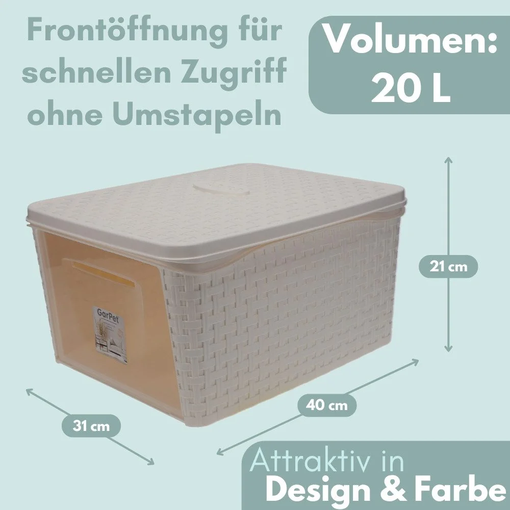 GARPET Aufbewahrungsboxen 2er Set mit Deckel Weiß Frontöffnung